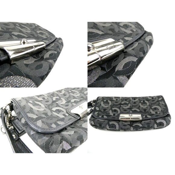 Coach Signature Op Art Black Silver Wristlet Clutch Bag - Picture 12 of 12